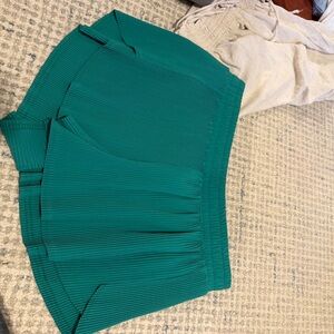 Women’s Emerald Green Pleated Mini Shorts